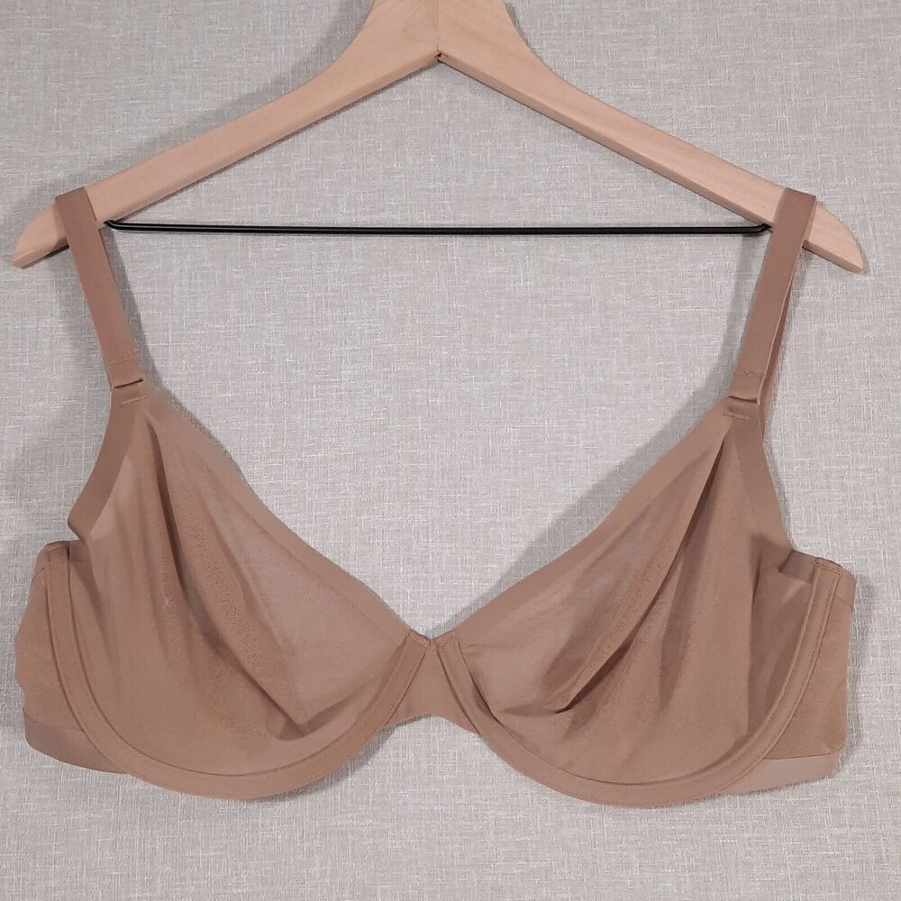 CUUP The Plunge Bra Size 32H NWOT Sheer Mesh Taupe Gold Hardware Triple Hook/Eye